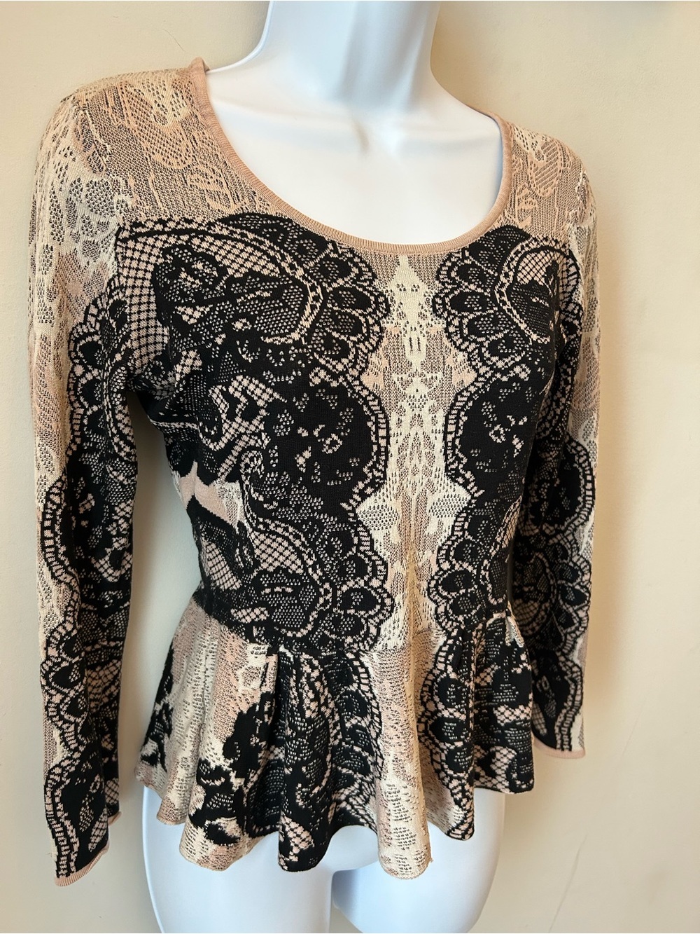 BCBG Lace-Overlay Top Cottage Witch Whimsigoth Fairycore Dark Academia
